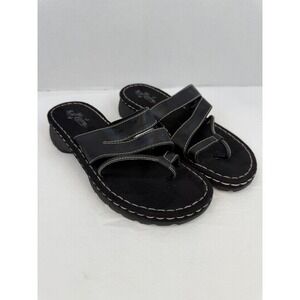 Vintage Y2K Self Esteem Cyndi Black Platform Sandals Thong Wedge Slides Size 10